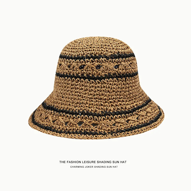 1pc Women's Bohemian Elegant Straw Visor Hat Summer Panama Straw Bags Summer Straw or Wicker Cap Bucket Sun Hat Stripe Sun Visor