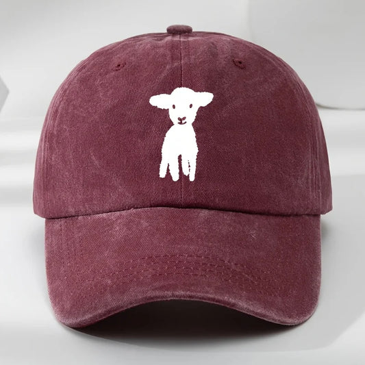 Cartoon goat print outdoor men's washed baseball cap, used duckbill cap, sports and leisure sun hat