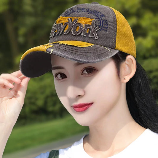 Vintage NEW YORK Embroidered Water Washed Baseball Cap, Spring and Summer Outdoor Sunscreen Versatile Duck Tongue Cap,Adjustable