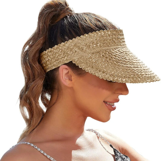 1pc Straw Sun Visors & Hats for Women Outdoor vacation sun protection beach hat Beach Hats for tralve,Handmade,Sun Protection