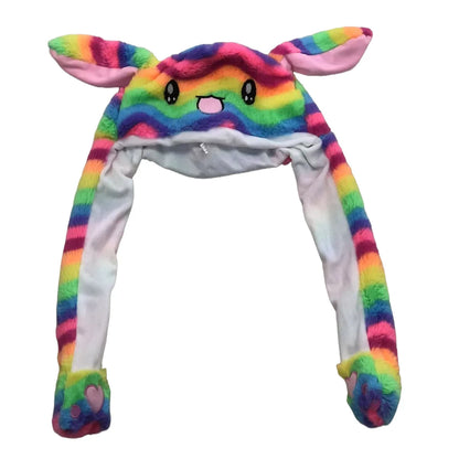 Plush Moving Rabbit Hats Children Plush Hat After Pressing The Paw Ear Can Move Hair Band Decoration Prop Cosplay Adult Cute Hat