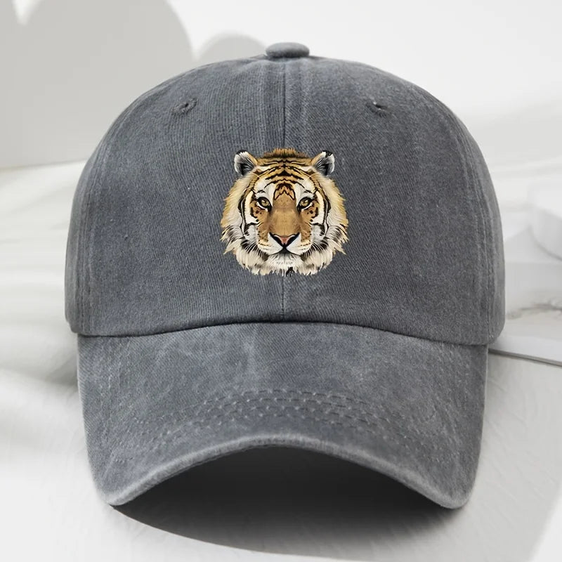 Tiger print soft top baseball cap, retro adjustable outdoor sports, fishing, camping, and hiking cap