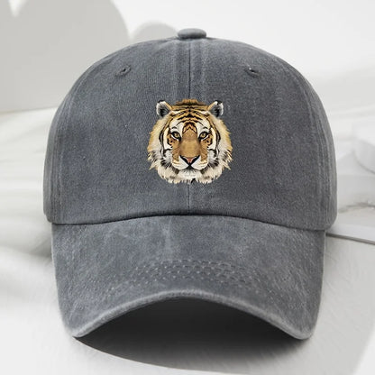 Tiger print soft top baseball cap, retro adjustable outdoor sports, fishing, camping, and hiking cap