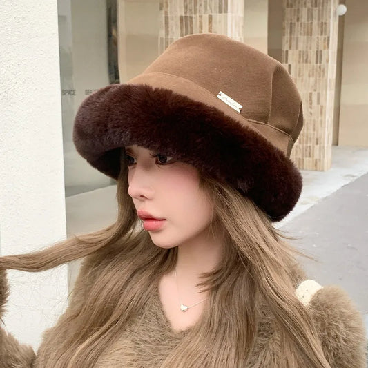 1pc Womens Winter Fleece Bucket Hat,Warm Faux Mink Plush Hat Fluffy Fisherman Fuzzy pullover Hat skull Hat For Outdoor dailywear