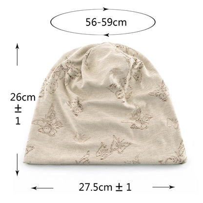 Women's Two-Tone Sheer Knit Butterfly Hollow-Out Beanie Hat Ladies Spring Autumn Soft Breathable Sports Casual Bonnet Cap