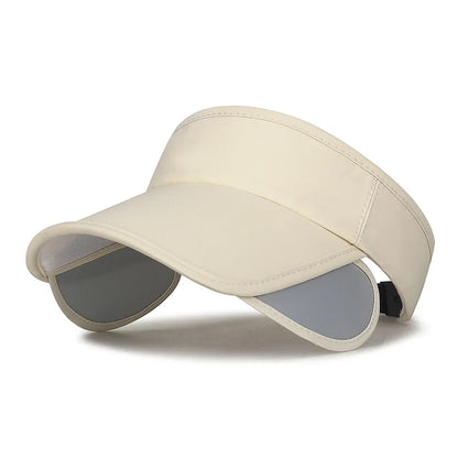 Summer Retractable Brim Sunscreen Sunshade Empty Top Hat Outdoor Solid Color Versatile Anti-Uv Sports Sun Hat