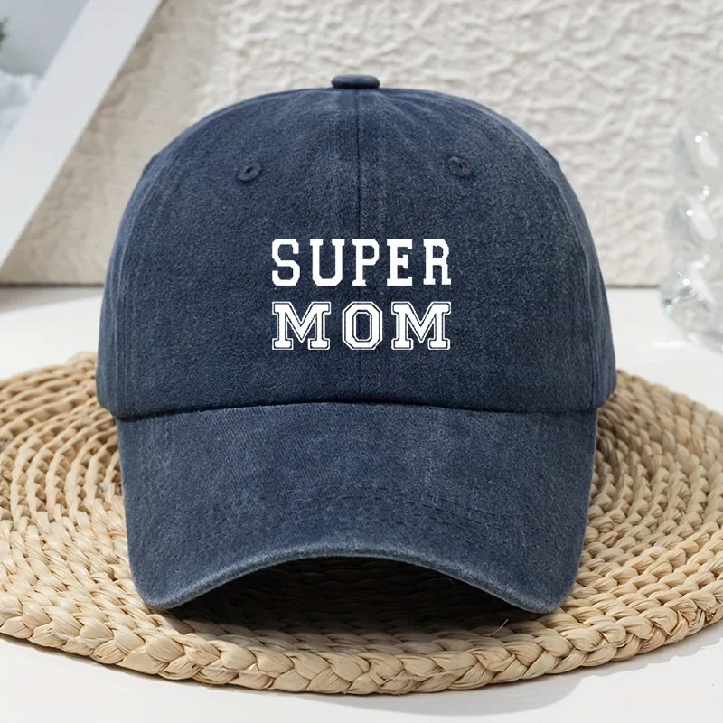 Super Mom letter printed vintage washed baseball cap with soft top and outdoor curved brim casual headpiece