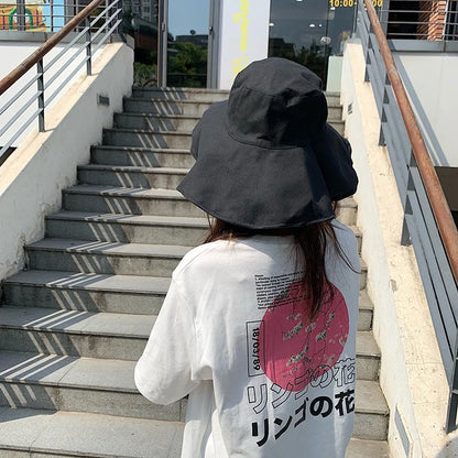 1pc Japan Women's Big Brim Bucket Hat,Spring Summer Foldable Travel Sun Hat Foldable UV,Beach Strap Panama Hats for Outdoor