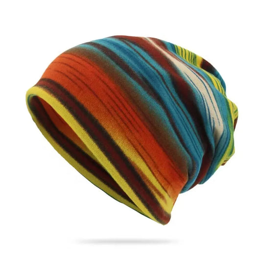 Color blocked striped pullover hat, multifunctional head protector, scarf, hair tie, headband hat, women's pile hat