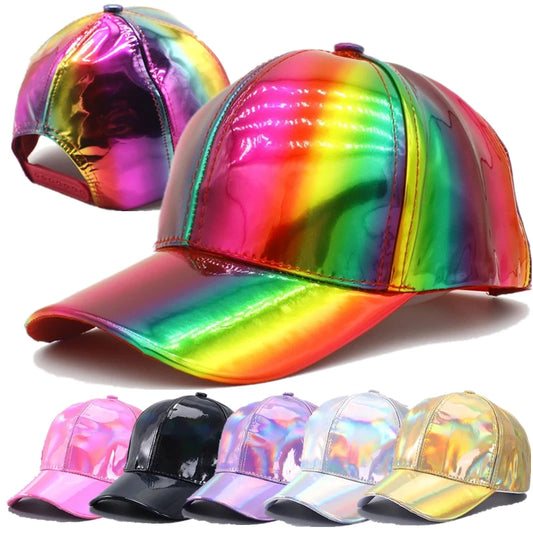 New Unisex PU Leather Laser Style Baseball Cap Street Hip Hop Hat Men Women Dazzling Colors Y2K Cap