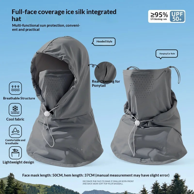 1pc Ice Silk Lightweight Summer Outdoor Cycling Sun Protection Face Mask Long Neck Cover Integrat Multi-Functional Balaclava Hat