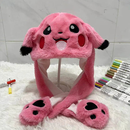 Plush Moving Rabbit Hats Children Plush Hat After Pressing The Paw Ear Can Move Hair Band Decoration Prop Cosplay Adult Cute Hat