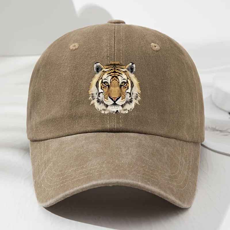 Tiger print soft top baseball cap, retro adjustable outdoor sports, fishing, camping, and hiking cap