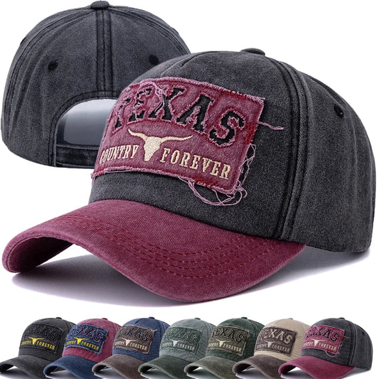Unisex Washed Cotton Cap Vintage Baseball Caps TEXAS Letter Embroidery Casual Outdoor Sports Dad Hat For Men Women