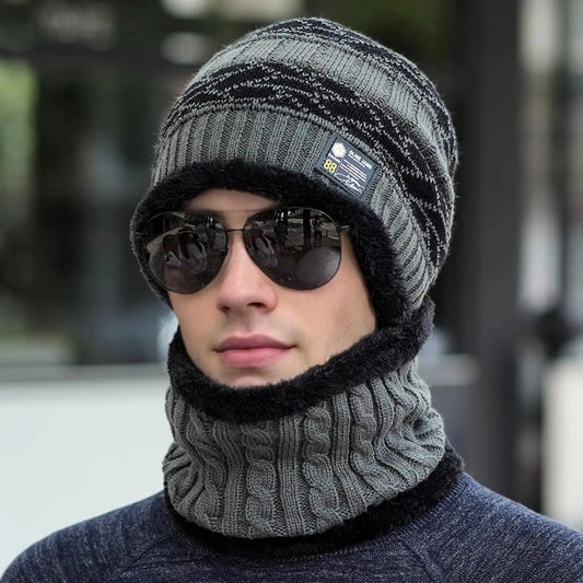 Hot Sale Fashion Men & Women Knitted Hat Plush Fur Lining Thick Warm Suit Stylish Winter Hats Leisure Beanie Cap ﻿