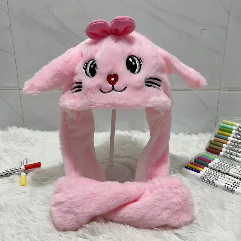 Plush Moving Rabbit Hats Children Plush Hat After Pressing The Paw Ear Can Move Hair Band Decoration Prop Cosplay Adult Cute Hat