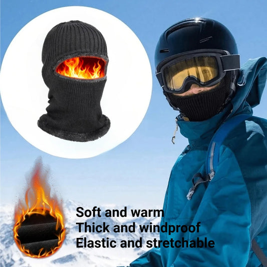 1pc Winter Warm Fleece Beanie Hats for Men,Outdoor Ear Protection Face Mask,Thick Bicycle Knitted Cap Scarf Windproof Visors Cap