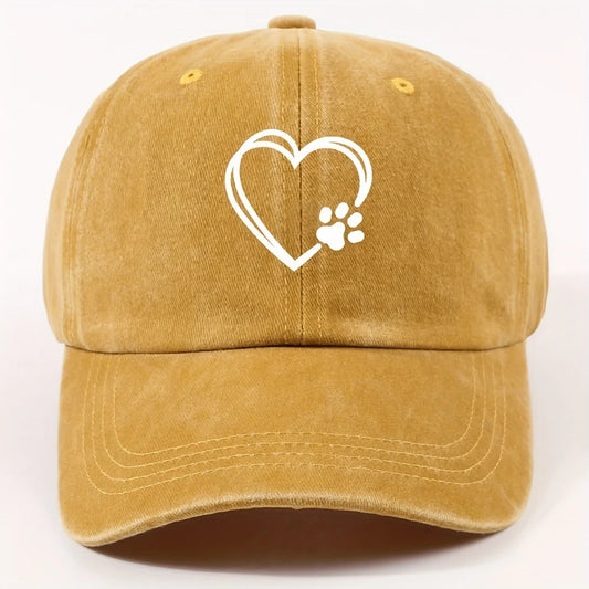 Double layered heart-shaped cat paw printed duckbill cap for both men and women, adjustable dad baseball cap, street riding cap