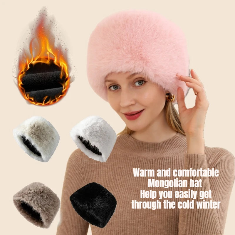 1pc Cossack Elegant  Men Trapper Mongolian Hats Winter Russian Ushanka Hat with Fleeced Earflap Hat Windproof for Hunting Skiing