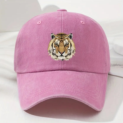 Tiger print soft top baseball cap, retro adjustable outdoor sports, fishing, camping, and hiking cap