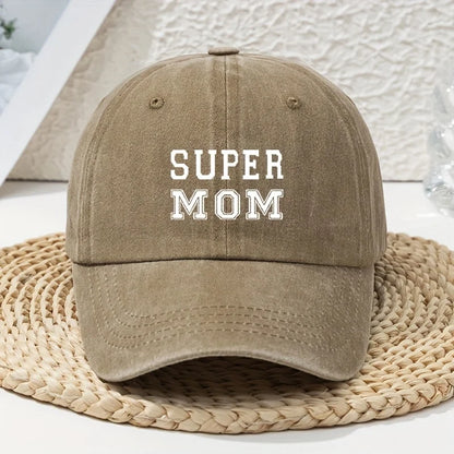 Super Mom letter printed vintage washed baseball cap with soft top and outdoor curved brim casual headpiece