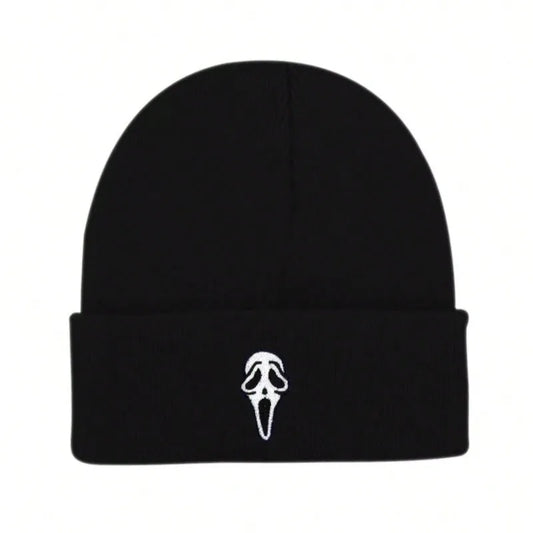 1pc unisex Winter Warm Skull Embroidery Knit Beanie Hat,Warm Outdoor Ski Cap Autumn Accessories,suitable for Halloween,Christmas