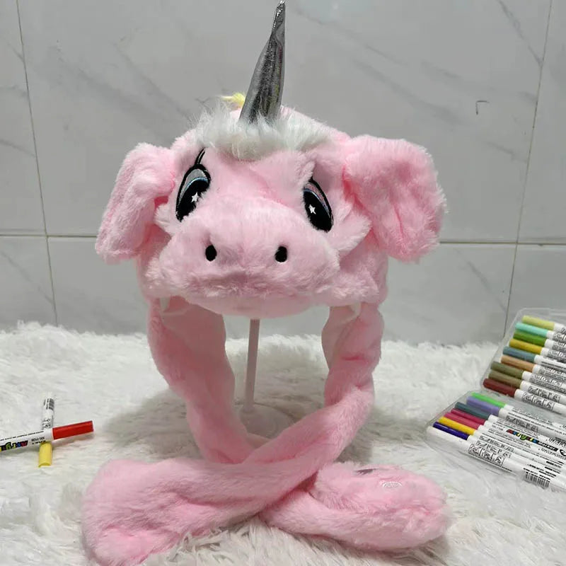 Plush Moving Rabbit Hats Children Plush Hat After Pressing The Paw Ear Can Move Hair Band Decoration Prop Cosplay Adult Cute Hat