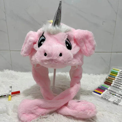 Plush Moving Rabbit Hats Children Plush Hat After Pressing The Paw Ear Can Move Hair Band Decoration Prop Cosplay Adult Cute Hat