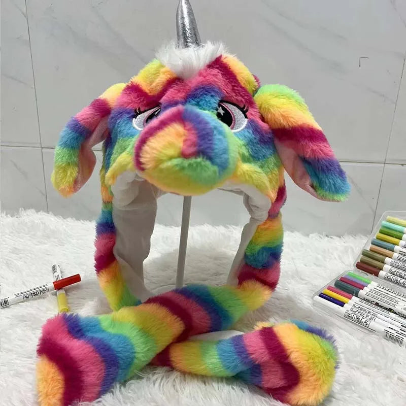 Plush Moving Rabbit Hats Children Plush Hat After Pressing The Paw Ear Can Move Hair Band Decoration Prop Cosplay Adult Cute Hat