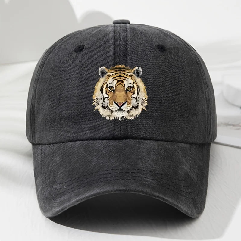 Tiger print soft top baseball cap, retro adjustable outdoor sports, fishing, camping, and hiking cap
