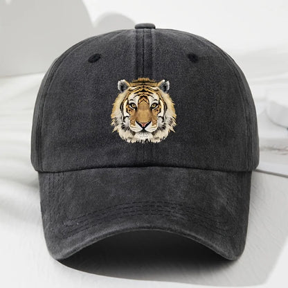 Tiger print soft top baseball cap, retro adjustable outdoor sports, fishing, camping, and hiking cap