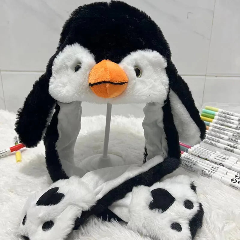 Plush Moving Rabbit Hats Children Plush Hat After Pressing The Paw Ear Can Move Hair Band Decoration Prop Cosplay Adult Cute Hat