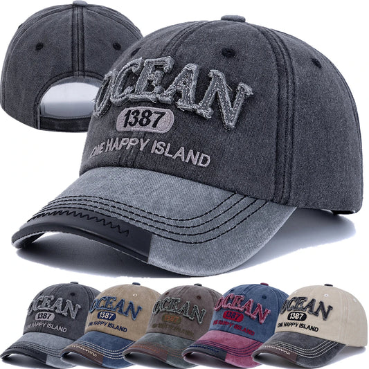 New Style Unisex Baseball Cap OCEAN 1387 Letter Embroidery Dad Hat Women Men Outdoor Washed Cotton Cap