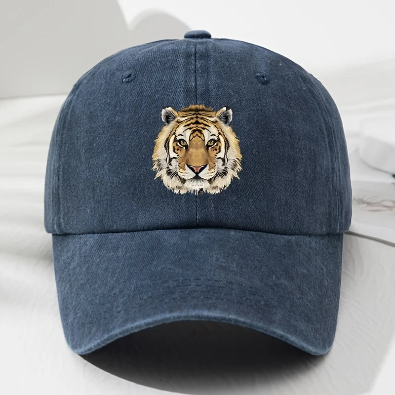 Tiger print soft top baseball cap, retro adjustable outdoor sports, fishing, camping, and hiking cap