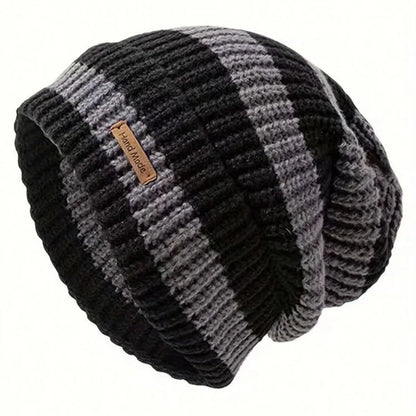 Hot Sale Women Slouchy Winter Hat Fashion Stripe Stitching Beanie Hat Soft Knit Hats Female Streetwear Cap