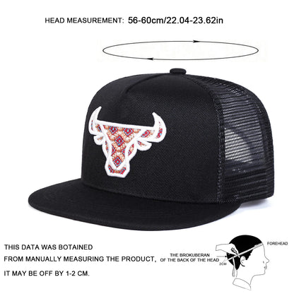 Unisex Ox Head Embroidery Hip-hop Net Hats Spring Summer Outdoor Adjustable Casual Baseball Caps Sunscreen Hat Cap