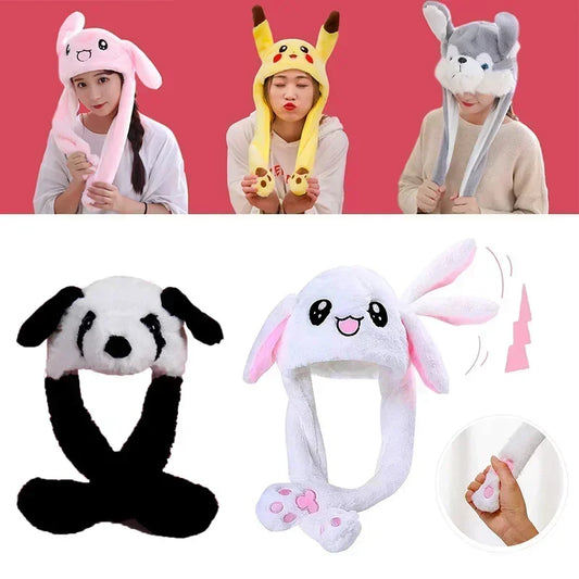 2026 New Rabbit Women's Hat Beanies Plush Can Moving Bunny Ears Hat with Earflaps Movable Ears Boys Girls Children's Animal Caps