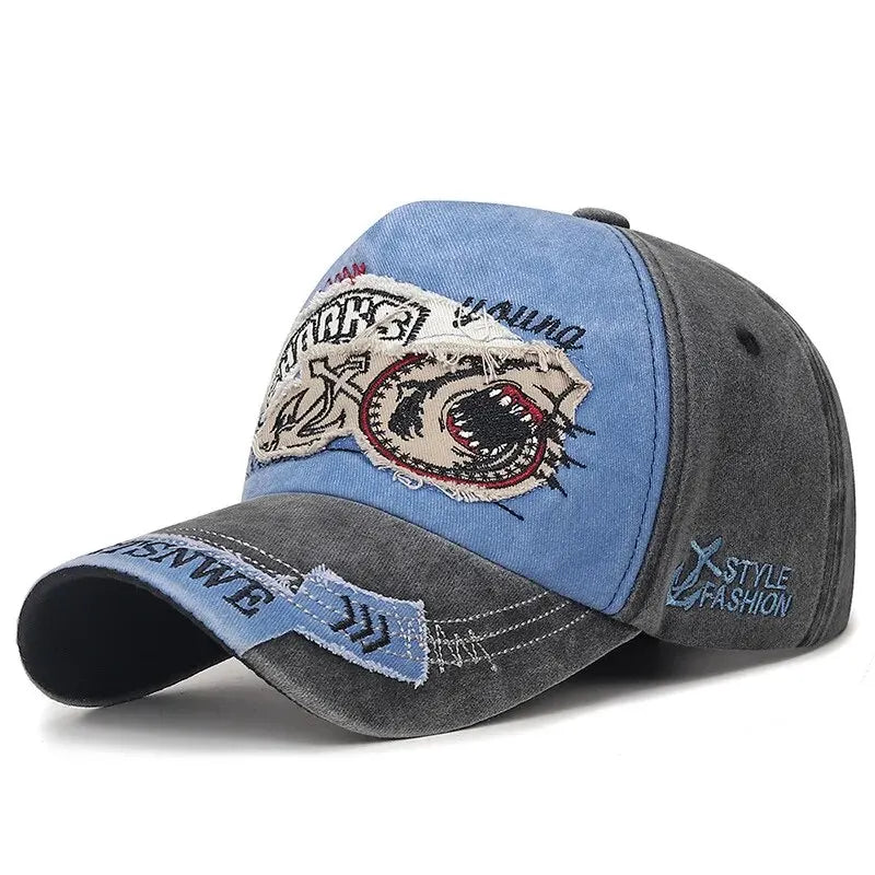Four Seasons Washed Vintage Distressed Curvy Brimmer Cap Men's Women's Fashion Patch Embroidery Sun Cap Adjustable