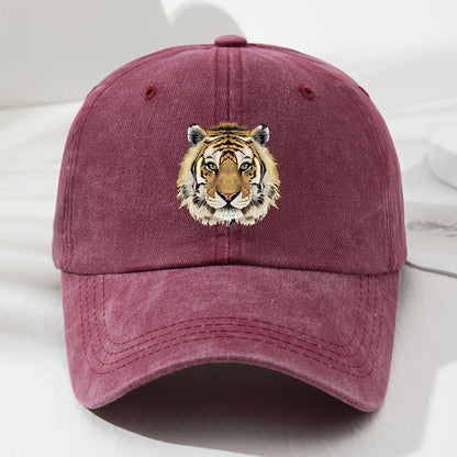 Tiger print soft top baseball cap, retro adjustable outdoor sports, fishing, camping, and hiking cap
