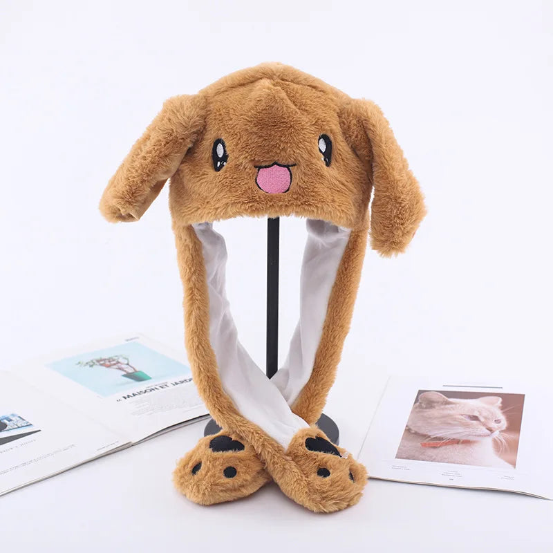 Plush Moving Rabbit Hats Children Plush Hat After Pressing The Paw Ear Can Move Hair Band Decoration Prop Cosplay Adult Cute Hat