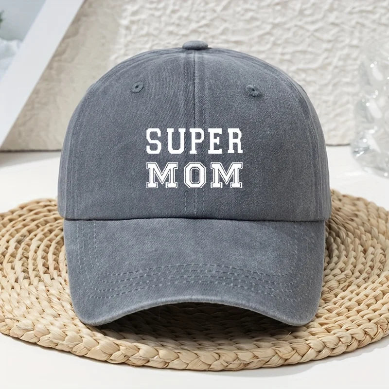 Super Mom letter printed vintage washed baseball cap with soft top and outdoor curved brim casual headpiece