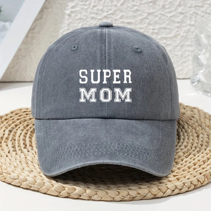 Super Mom letter printed vintage washed baseball cap with soft top and outdoor curved brim casual headpiece