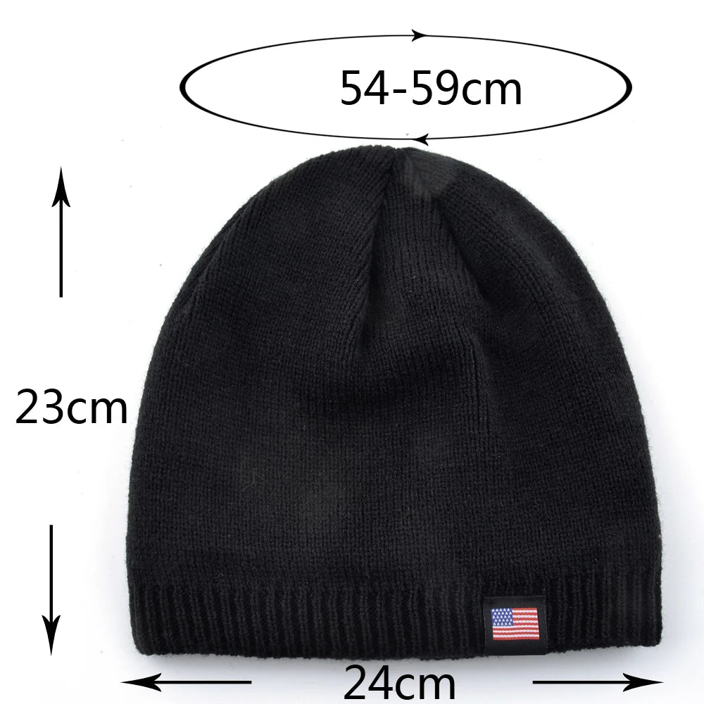 Men's Skullies Beanies Knitted Wool Hats Men Winter Knitting Thick Beanie Hat Double Layer Solid Color Velvet Warm Bonnet Cap