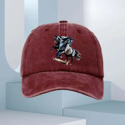 Men's Sunscreen Baseball Hat with Double Horse Pattern Printed Sports Outdoor Hat Breathable Suitable for Casual and Sports Wear