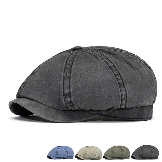 Spring and summer washed octagonal hat for men's British vintage newsboy hat suitable for outdoor leisure and sun protection