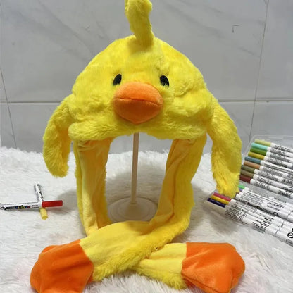 Plush Moving Rabbit Hats Children Plush Hat After Pressing The Paw Ear Can Move Hair Band Decoration Prop Cosplay Adult Cute Hat