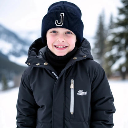 1PC Children's Solid Color Knitted Hat with 26 Letters,Boys&Girls Warm Ear Protection Beanies,Outdoor Daily Outdoor Cycling.