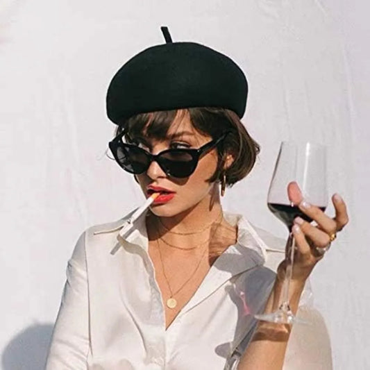 1pc Women Vintage Fleece Plain Beret Hat with Winter Thick Warm French Artist Fashion Casual Solid Color Black Red Beanie Cap