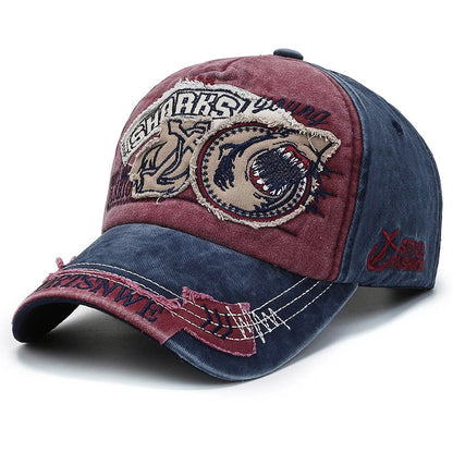 Unisex Washed Cotton Vintage Cap SHARKS Embroidery Baseball Cap Men And Women Outdoor Sports Hats