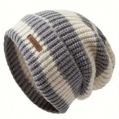Hot Sale Women Slouchy Winter Hat Fashion Stripe Stitching Beanie Hat Soft Knit Hats Female Streetwear Cap